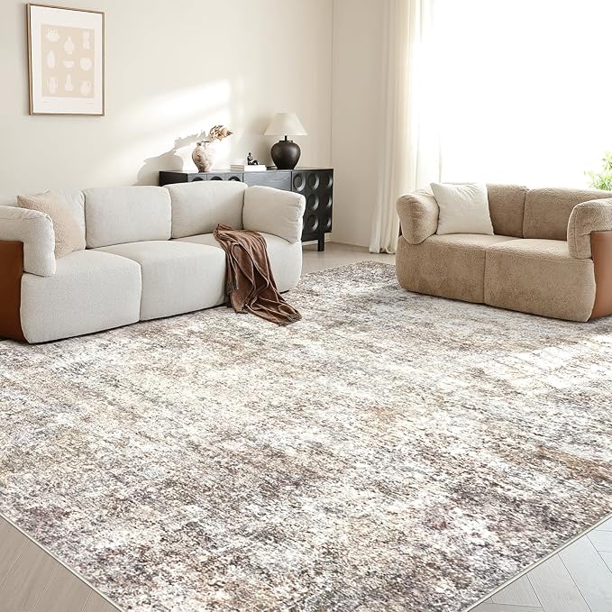Area Rugs for Living Room: 6x9 Washable Neutral Abstract Rug for Bedroom Large Soft Modern Dining Room Rugs Indoor Floor Low Pile Carpet for Home Office Nursery - Brown Grey