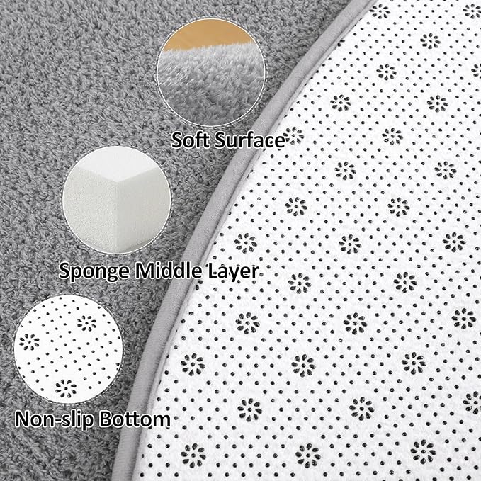 Lascpt Round Rug for Bedroom 5x5, Grey Circle Rug for Living Room Super Soft Thicken Memory Foam Circular Rug, Non-Slip Indoor Area Rug for Modern Home Decor, Round Carpet for Nursery Kid's Room