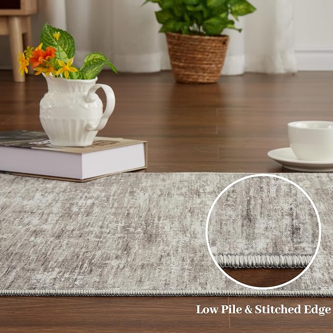 Bedroom Area Rug 4x6 Modern Abstract Area Rug Stain Resistant Small Living Room Rug Contemporary Dining Room Rug Non-Slip Solid Rug Aesthetic Accent Floor Carpet for Kitchen Office, Taupe