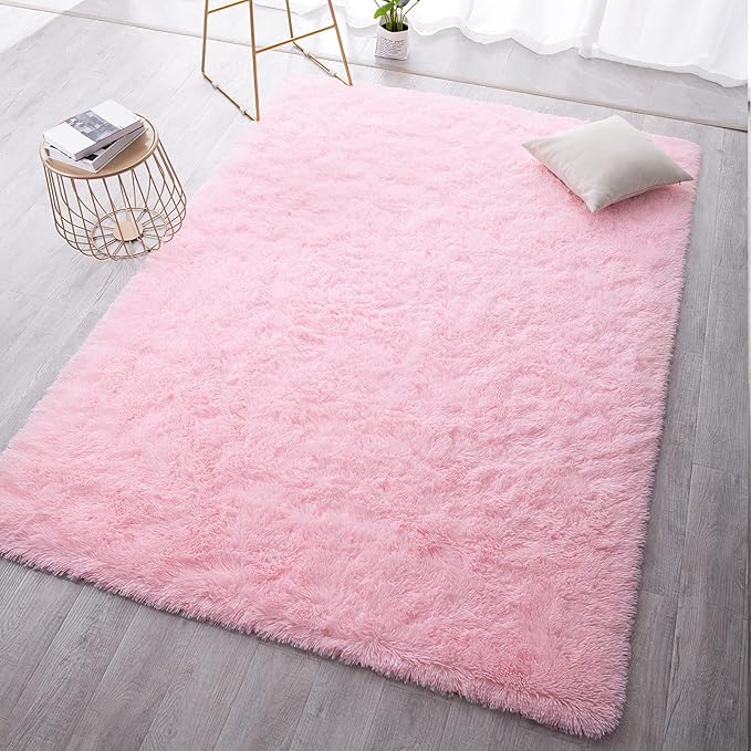 TWINNIS Super Soft Shaggy Rugs Fluffy Carpets, 5x8 Feet, Indoor Modern Plush Area Rugs for Living Room Bedroom Kids Room Nursery Home Decor, Upgrade Anti-Skid Rectangular Fuzzy Rug, Pink