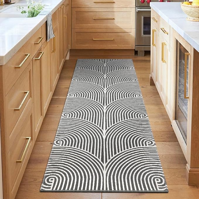 Tiffasea Washable Runner Rug 2'x6', Hallway Runner Gray Kitchen Rugs Cotton Woven Entryway Rug Laundry Room Indoor Outdoor Carpet for Bedroom/Bathroom/Living Room
