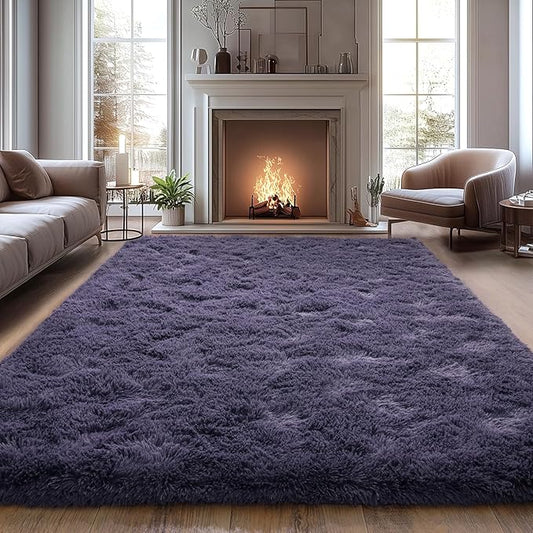 Purple Gray Fluffy Area Rugs for Living Room, Soft Shaggy Carpets for Living Room, Upgrade Anti-Skid Fuzzy Rugs for Kids' Room, Perfect Decor for Modern Home 5x7 Feet