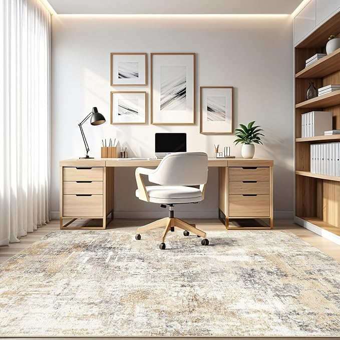 10x12 Area Rug Living Room: Washable Large Abstract Modern Soft Rugs Stain Resistant Indoor Floor Non Slip Accent Carpet for Bedroom Nursery Playroom Office Dining Room Dorm Home House- Gray Gold