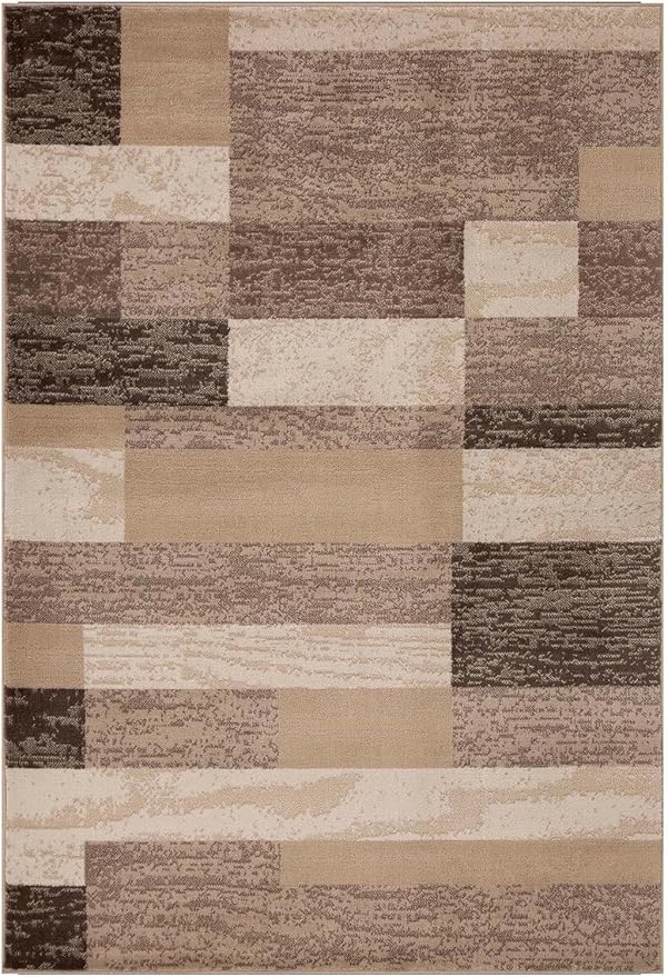 Superior Indoor Area Rug, Jute Backed, Modern Geometric Patchwork Floor Decor for Bedroom, Office, Living Room, Entryway, Hardwood Floors, Rockwood Collection, 8' x 10', Beige