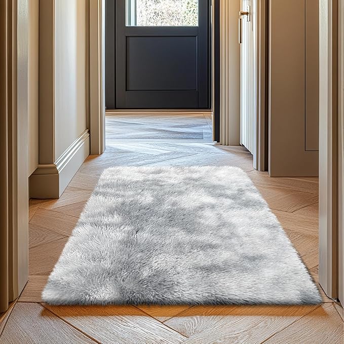 2x3 Fluffy Area Rugs for Bedroom Living Room,Small Soft Shag Fuzzy Rug Non-Shedding Indoor Plush Carpet for Kids Bedroom Nursery Dorm Home Decor,Mottling Grey