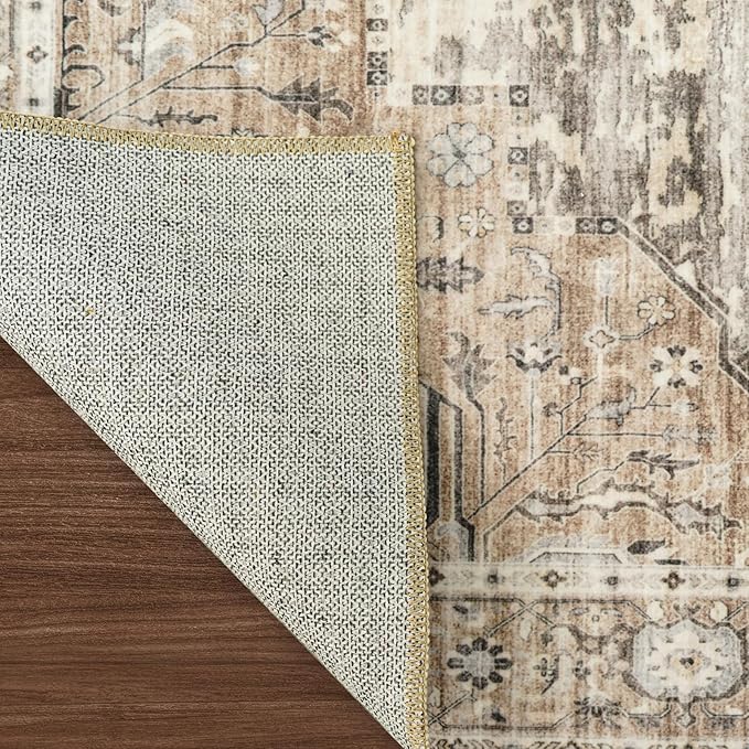 Washable 4x6 Area Rugs - Living Room Area Rug Stain Resistant Carpet Vintage Lightweight Ultra-Thin Rugs for Bedroom Kitchen entryway with Non Slip Backing Home Decor Small Mat 4X6 Beige