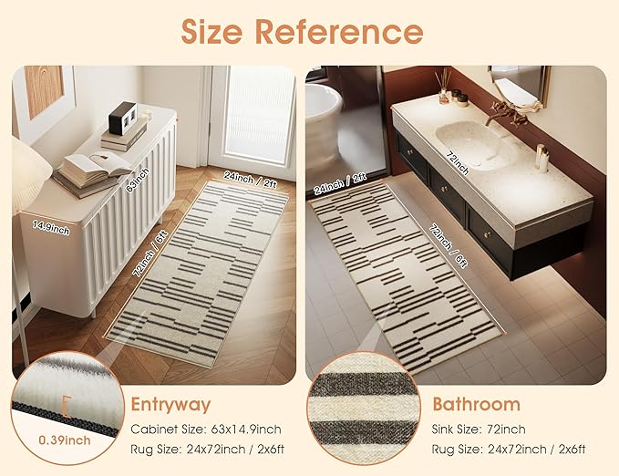 Telephant Modern Runner Area Rug 2x6, Spill-Proof Surface, Non-Slip Backing, Cozy Soft Faux Wool, Printed Hallway, Kitchen, Entryway Rug - Miro