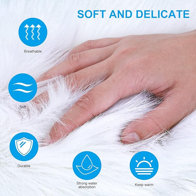 Molain Faux Fur Chair Pad 12 inch Round Cover Seat Cushion Pad Carpet Mat Soft Fluffy Area Rug for Seat Pad Couch Pad,Photographing Background of Jewelry(White)
