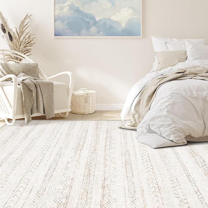 4x6 Area Rugs for Living Room, Soft Washable Boho Geometric Rug Moroccan Neutral Rug, Morden Farmhouse Stain Resistant Indoor Carpet for Bedroom Dining Room Playroom Office(4'x6',Beige)