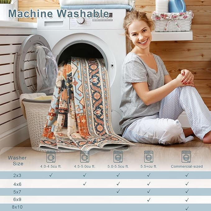 2x3 Orange Beige Small Area Rug for Entryway, Soft Washable Rugs with Non-Slip Backing for Bedroom Kitchen, Vintage Throw Carpet Laundry Entry Front Door Decor
