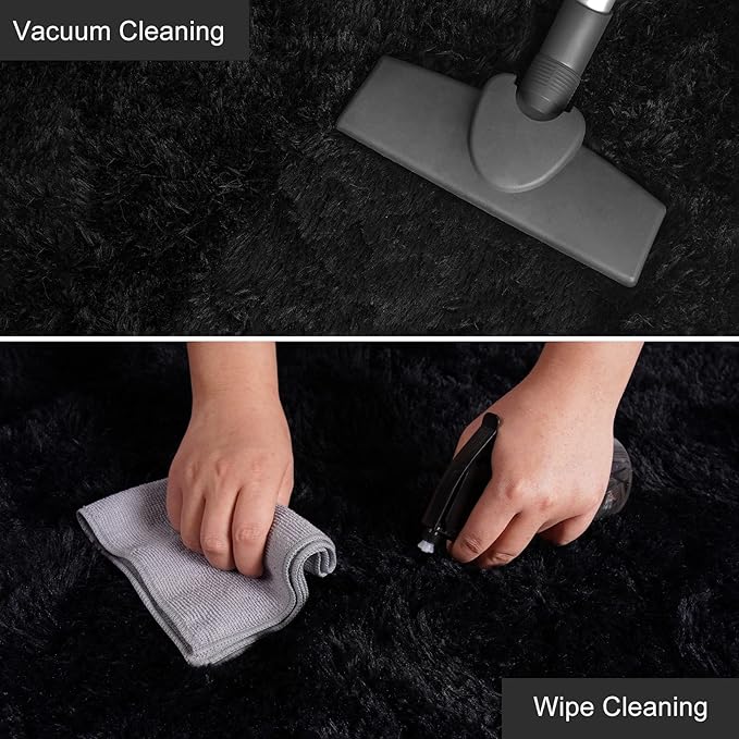 YJ.GWL Runner Rugs for Hallway, 2x4 Washable Small Black Bedside Rugs for Living Room Bedroom, Soft Fluffy Shaggy Indoor Floor Carpet for Kids Boy and Girls Room Nursery Home Decor Aesthetic