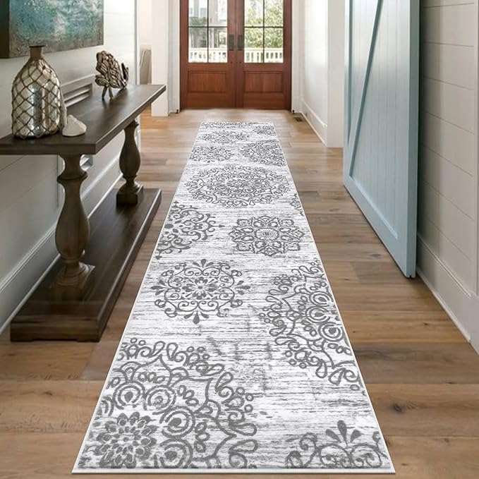 HEBE Hallway Runner Rug 2'8''x12' Washable Vintage Distressed Area Rugs Non Slip Laundry Rug Runner Boho Floor Carpet Runners for Hallways Entryway Laundry Room Kitchen Bathroom