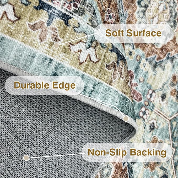 2'5x8 Low Pile Distressed Runner,Washable Runner Rugs Non-Slip&Low-Pile Kitchen Grey Collection Rug, Laundry Room Rug