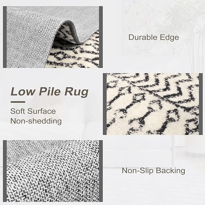 Washable Runner Rugs for Hallway 2'6"x10',Soft Non Slip Moroccan Black Area Rug,Low Pile Long Kitchen Runner Rug Carpet Runners for Entrance Bedroom Living Room