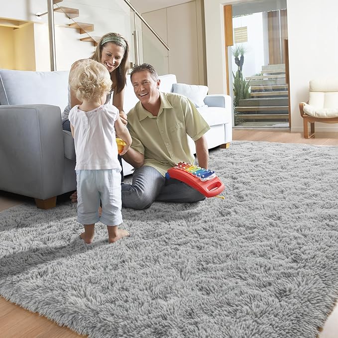 YJ.GWL Area Rugs for Living Room Bedroom, 9x12 Machine Washable Large Grey Carpet, Soft Fluffy Shaggy Thick Big Shag Indoor Floor Rug for Kids Boy and Girls Room Dorm Home Decor Aesthetic
