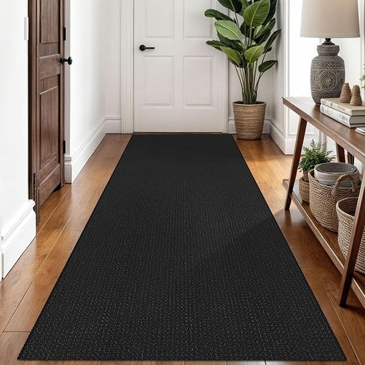 Braided Runner Rug 3x8 Ft Washable Runners for Hallways Non Slip Rubber Backed Kitchen Runners Cotton Entryway Runner Indoor, Woven Floor Carpet for Hall Kitchen Bedroom, Black/Grey
