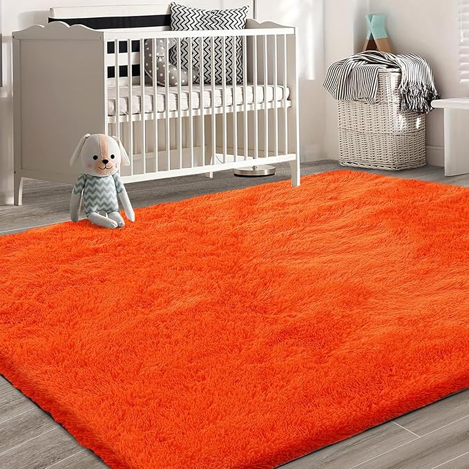 Shag Area Rugs for Bedroom Living Room,4X6 Ultra Soft Fluffy Area Rugs for Dorm, Indoor Carpet Nursery Rugs for Kids Room Home Decor,Orange