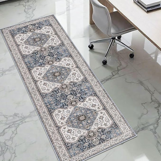 RUUGME Hallway Runner Rug 2x6 - Washable Boho Rugs for Living Room Stain Resistant Carpet Vintage Tribal Rugs for Bedroom Kitchen with Non Slip Backing Decor Floor Decoration Mat 2x6 Navy/Blue