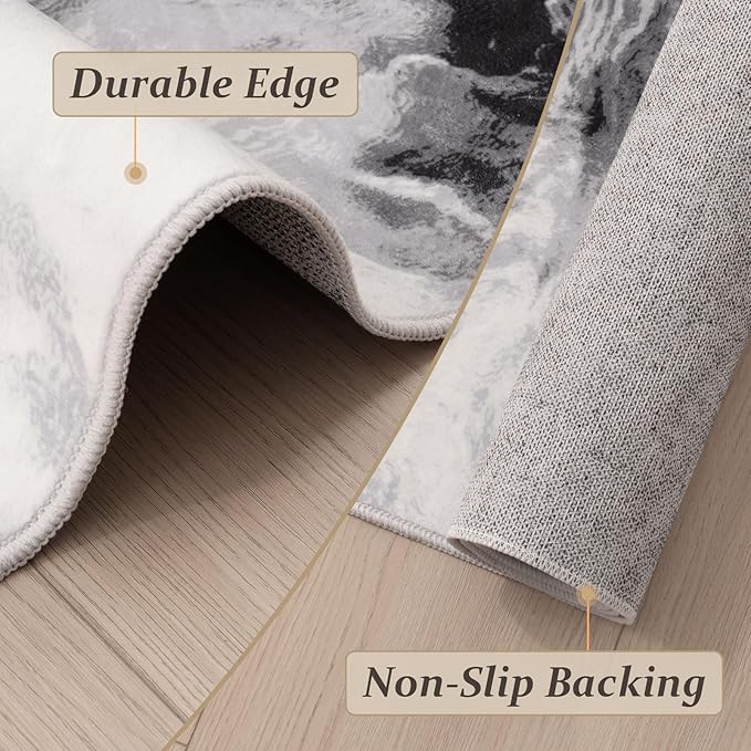 Washable Area Rug 6x9 - Artistic Style Modern Rug for Living Room Bedroom Dining Room, Soft Low Pile Machine Washable Carpet, Non Slip Non Shedding Area Rug - Grey/White, 6'x9'