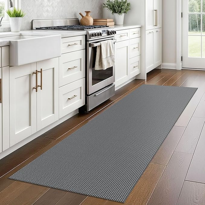Braided Runner Rug 2x7 Ft Washable Runners for Hallways Non Slip Rubber Backed Kitchen Runners Cotton Entryway Runner Indoor, Woven Floor Carpet for Hall Kitchen Bedroom, Dark Grey/Grey
