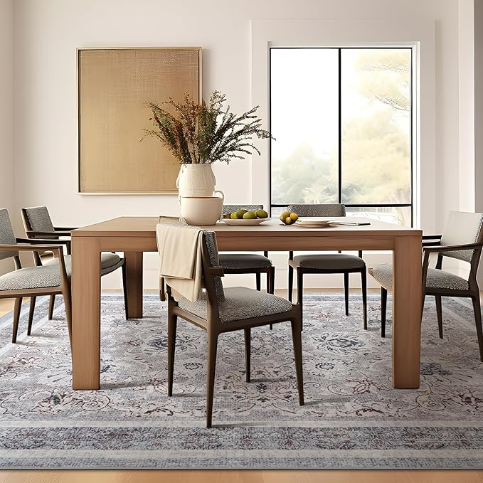 Phantoscope Vintage Collection Area Rug 9'x12' - Washable Rug Boho Rugs Non-Slip for Living Room, Bedroom, Dining Room, Dorm, Indoor Low-Pile Carpet Distressed Accent Rug, Light Grey/Neutral
