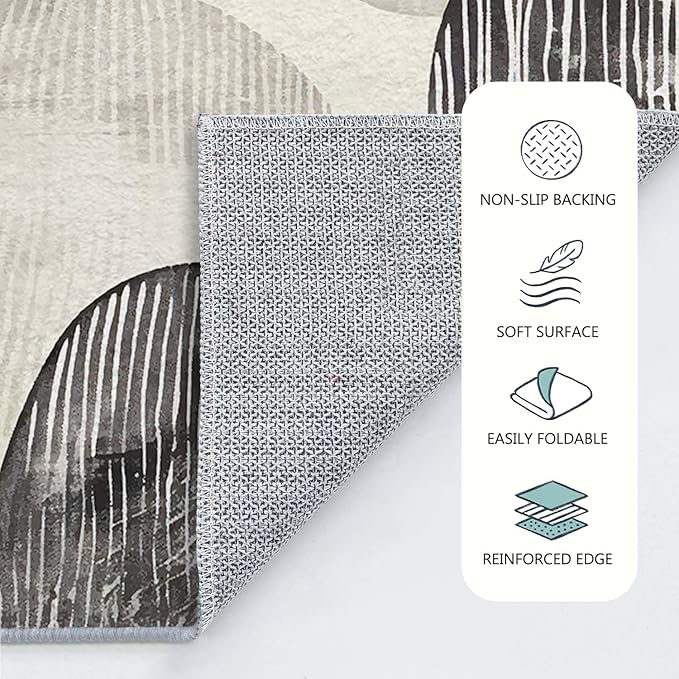 2x3 Entryway Rug Abstract Minimalist Black Beige Circle Design Neutral Area Rug Ultra-Thin Small Carpet Bathroom Non Slip Indoor Entrance Low Pile Door Mat Kitchen Stain Resistant Washable Machine