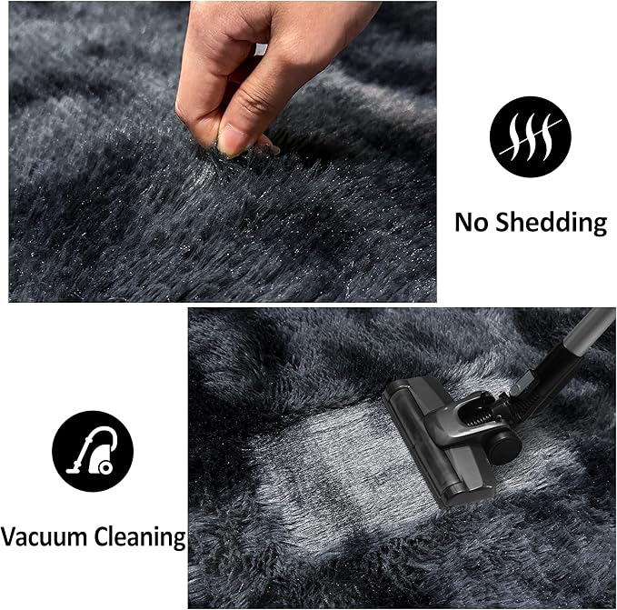 5x8 ft Shag Tie Dyed Black Fluffy Rugs for Bedroom,Indoor Floor Non Slip Carpet Throw Fuzzy Rug for Living Room Kids Room Boys Teens College Dorm Nursery Room Home Decor