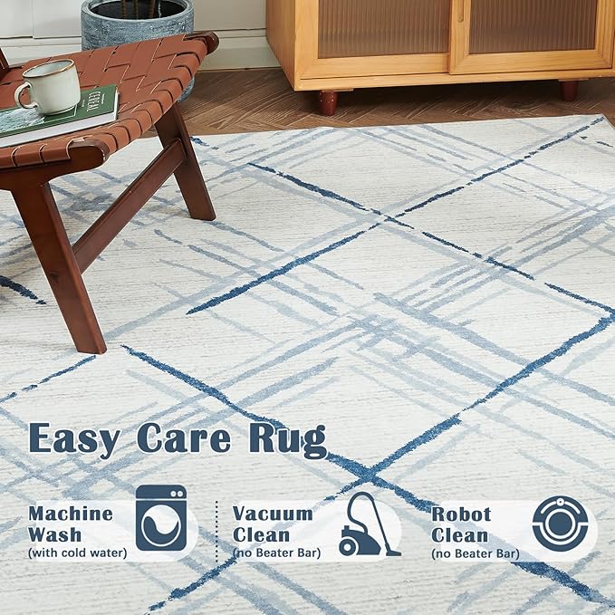 jinchan Kitchen Runner Rug 2x10 Modern Hallway Rug Washable Rug Abstract Non Slip Geometric Grid Accent Rug Blue Lines Soft Thin Rug Carpet Runner for Bedroom Bathroom Laundry Room Living Room