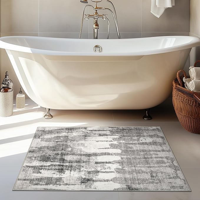jinchan Area Rug 2x3 Modern Abstract Washable Entryway Rug Soft Small Grey Multi Contemporary Accent Mat Non Slip Backing Carpet for Kitchen Bathroom Laundry Room