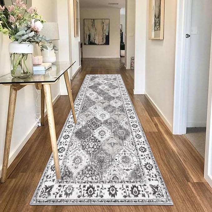 HEBE Hallway Runner Rug 2'8''x8' Washable Vintage Distressed Area Rugs Non Slip Laundry Rug Runner Boho Floor Carpet Runners for Hallways Entryway Laundry Room Kitchen Bathroom