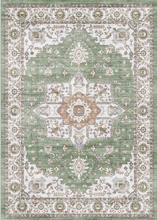 Living Room 6x9 Area Rug - Vintage Washable Rugs with Non Slip Backing Soft Stain Resistant Carpet for Bedroom Indoor Ultra-Thin Low Pile Carpets Home Decor Mat 6x9 sage