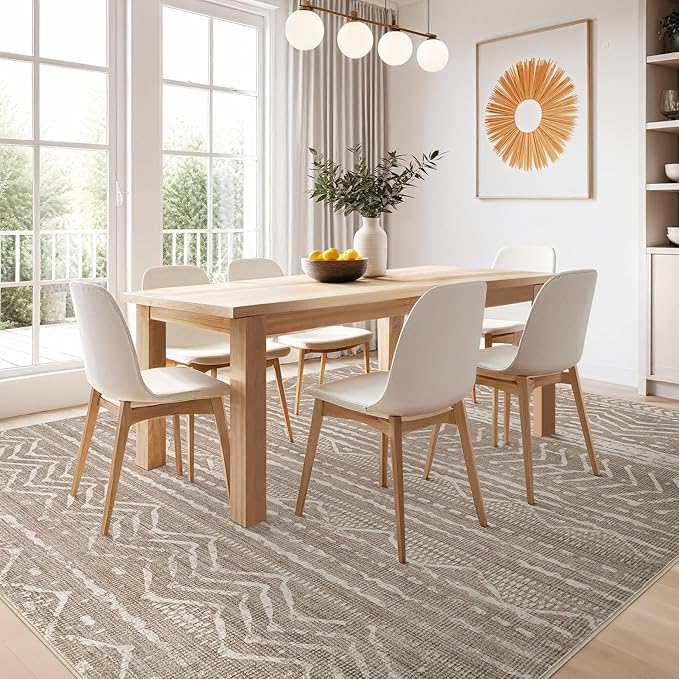 10x14 Area Rugs Living Room: Washable Boho Large Neutral Modern Soft Stain Resistant Farmhouse Indoor Floor Rug Non Slip Accent Carpet for Bedroom Nursery Kids Playroom Office Dining Room- Dark Brown