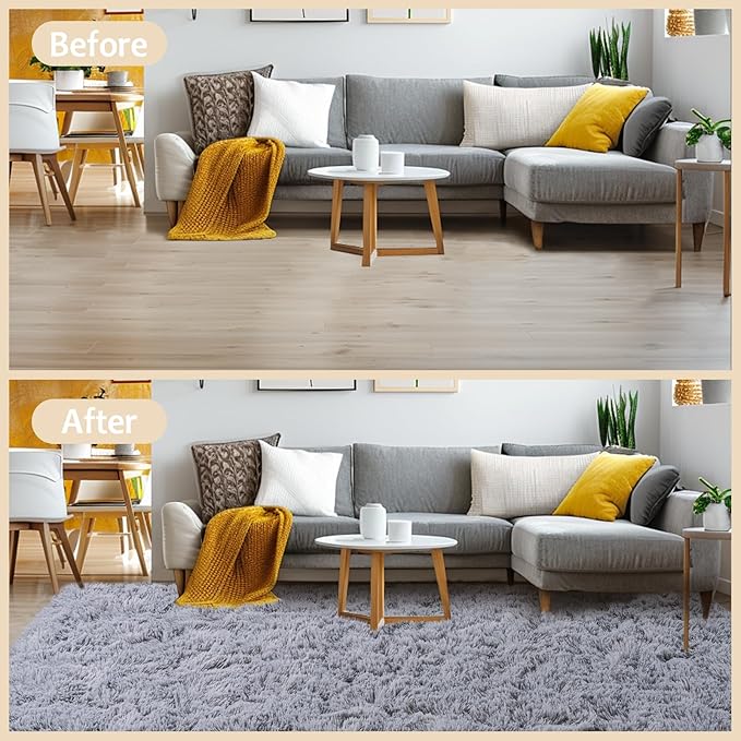 6x9 Rugs for Living Room, Large Fluffy Area Rugs for Bedroom, Soft Carpet Shag Kids Room Rug, Non-Slip Fuzzy Rugs Indoor (Light Grey, 6ft x 9ft)