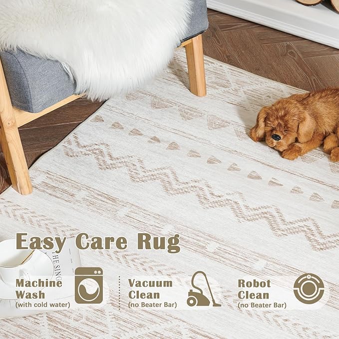jinchan Area Rug 2x3 Moroccan Entryway Ultra-Thin Door Mat Washable Boho Geometric Rug Non-Slip Carpet for Bathroom Bedroom Laundry Room Taupe