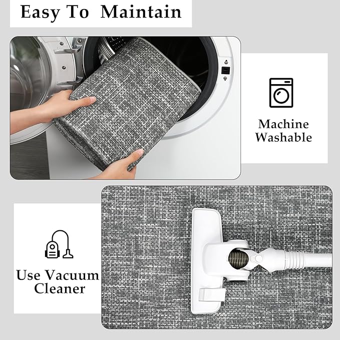 2x6 Runner Rug Washable Kitchen Runner Rug Modern Abstract Runner Mat for Hallway Contemporary Solid Rug Non-Slip Foldable Aesthetic Accent Floor Carpet for Living Room Bedroom, Grey