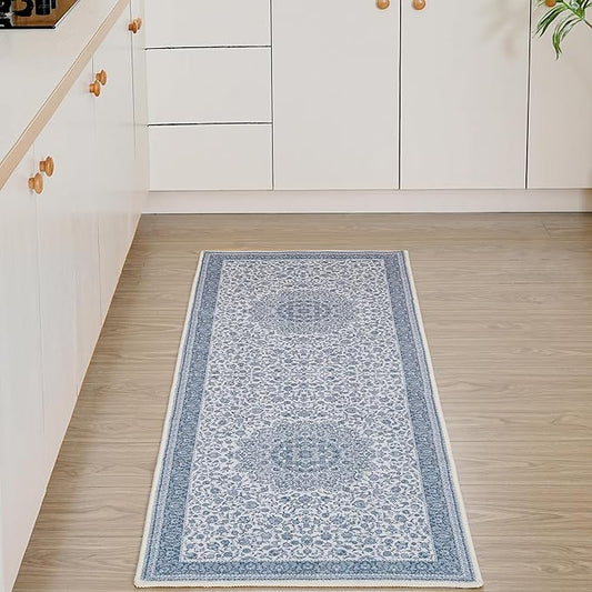 Floral Runner Rug Washable Area Rug 2x6, Spill-Proof Surface, Non-Slip Backing, Cozy Soft Faux Wool, Printed Rug for Hallway, Bedroom, Kitchen, Entryway - Ieve