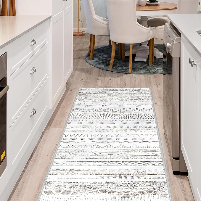 Moroccan Washable Hallway Runner Rug 2x6, Carpet Runner, Throw Rugs with Rubber Backing for Hallway Laundry Room Kitchen Bathroom（Brown 2x6