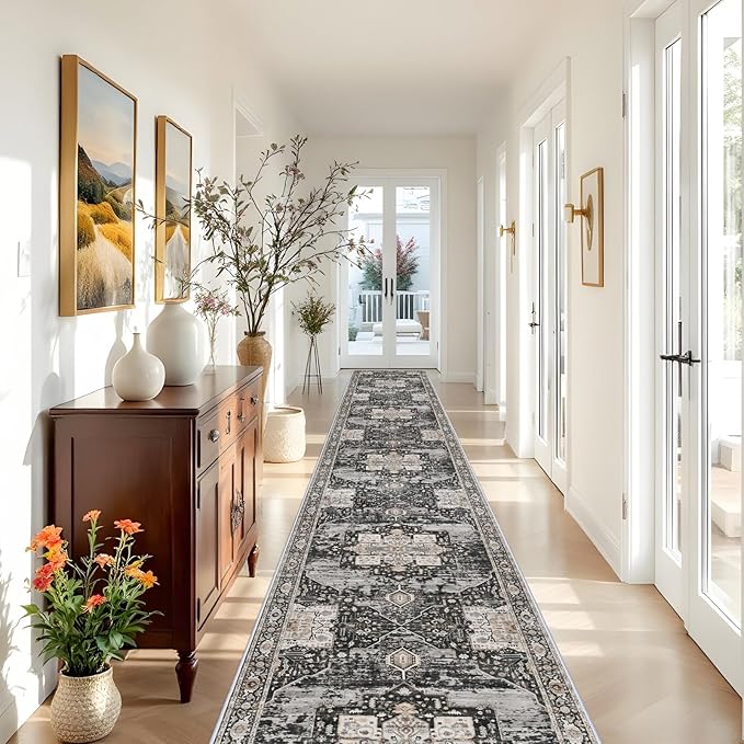 RUUGME Washable Hallway Runner 3x20 - Long Entryway Runner Rugs for Hallway Stain Resistant Carpet for Bedroom Kitchen with Non Slip Backing Home Decor Floor Decoration Mat 3x20 Black