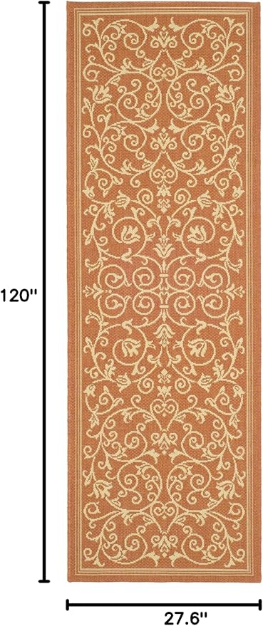 SAFAVIEH Courtyard Collection Runner Rug - 2'3" x 10', Terracotta & Natural, Scroll Design, Non-Shedding & Easy Care, Indoor/Outdoor & Washable-Ideal for Patio, Backyard, Mudroom (CY2098-3202)