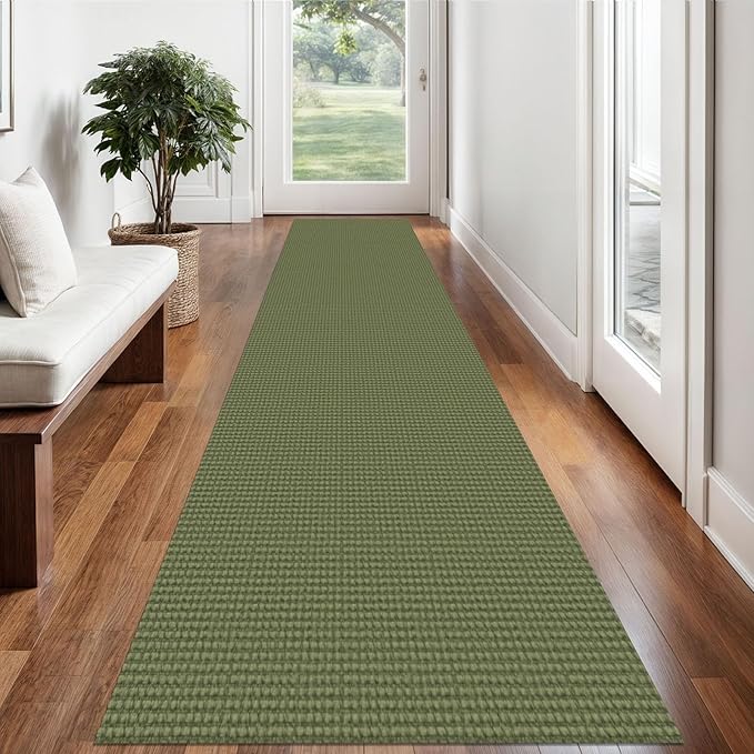 Braided Runner Rug 2x12 Ft Washable Runners for Hallways Non Slip Rubber Backed Kitchen Runners Cotton Extra Long Entryway Runner Indoor, Woven Carpet for Hall Entryway, Green