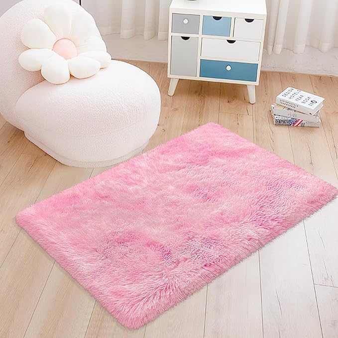 2x3 Small Pink Rug for Girls Room Soft Plush Pink Fluffy Rug for Bedroom Girls Kids Room Dorm Bedside Living Room, Door Mat Indoor Entrance Floor Shag Carpet Throw Rugs for Entryway