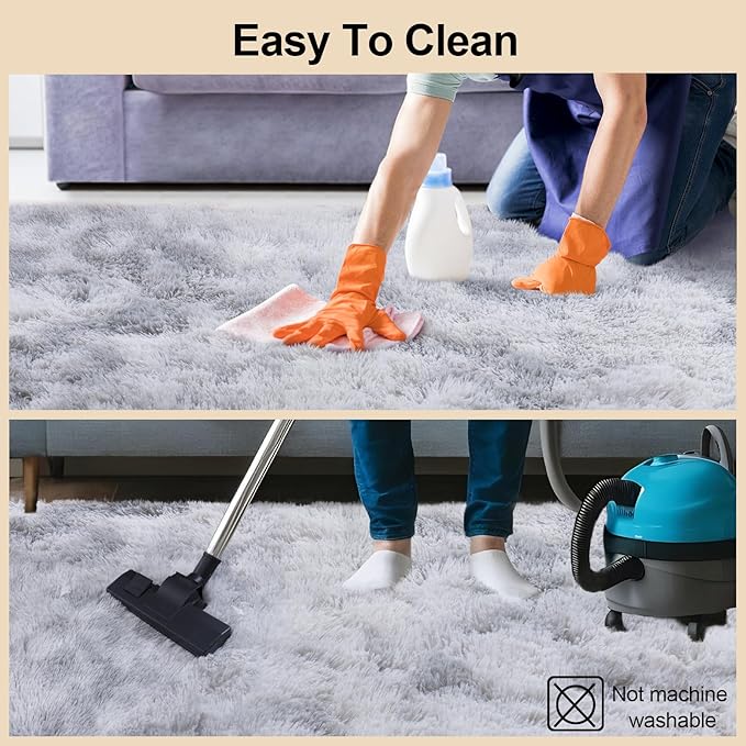 3x5 Rugs for Bedroom, Fluffy Area Rugs for Living Room, Soft Shag Kids Rug Small Carpet with 4 Non-Slip Rug Pads (Grey Tie-Dyed, 3ft x 5ft)