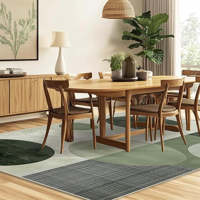 3x5 Area Rugs for Living Room Machine Washable Green Boho Rug Non Slip Printed Circle Geometric Rug Carpet Friendly Modern Rug for Bathroom Bedroom Dining Room Office
