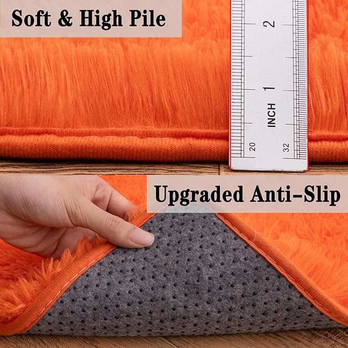 5x7 Shaggy Rugs for Living Room, Orange Fluffy Area Rug for Bedroom, Soft Plush Shag Carpet for Kids Room, Indoor Non-Slip Fuzzy Rug