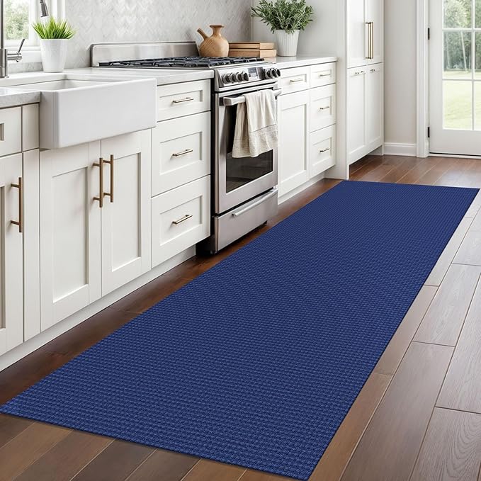 Braided Runner Rug 2.6x8 Ft Washable Runners for Hallways Kitchen Runner Rug Rubber Backed Cotton Entryway Runner Indoor, Woven Floor Carpet for Hall Kitchen Bedroom, Royal Blue/Navy