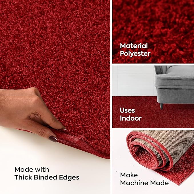 Solid Color Area Rugs Red - 5' Pentagon, Indoor, Stain & Fade Resistant, Perfect for Living Room, Bedroom, Dining Room, Entryway, Doorway, Pet & Kids Friendly Rug, Wedding, Made in USA