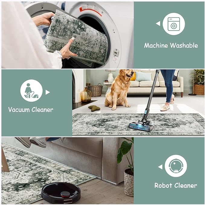 Moynesa Ultra-Thin Washable Area Rug - 3x5 Gray Entryway Rug Stain Resistance Kitchen Mat, Non Slip Non Shedding Pet Friendly Vintage Bathroom Carpet for Indoor Bedroom Living Laundry Room