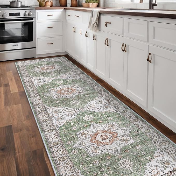 RUUGME Hallway 3x10 Runner Rugs - Washable Runner Rug for Kitchen Living Room Stain Resistant Carpet for Bedroom Kitchen Bathroom with Non Slip Backing Home Decor Floor Decoration Mat 3x10 Sage