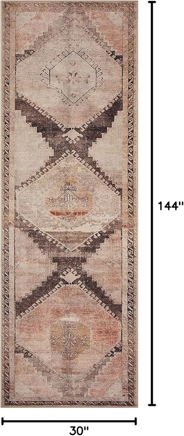 Loloi II Wynter Collection WYN-08 Graphite/Blush 2'-6" x 12'-0", .13" Thick, Runner Rug, Soft, Durable, Printed, Vintage Inspired, Low Pile, Non-Shedding, Easy Clean, Living Room Rug