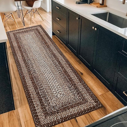 Printed Washable 2x10 Rug Runner Modern Non Slip Kitchen Rugs Indoor Entryway Rug Soft Bath Mat Stain Resistant Carpet for Bedroom Hallway Laundry Nursery 2'x10' Brown